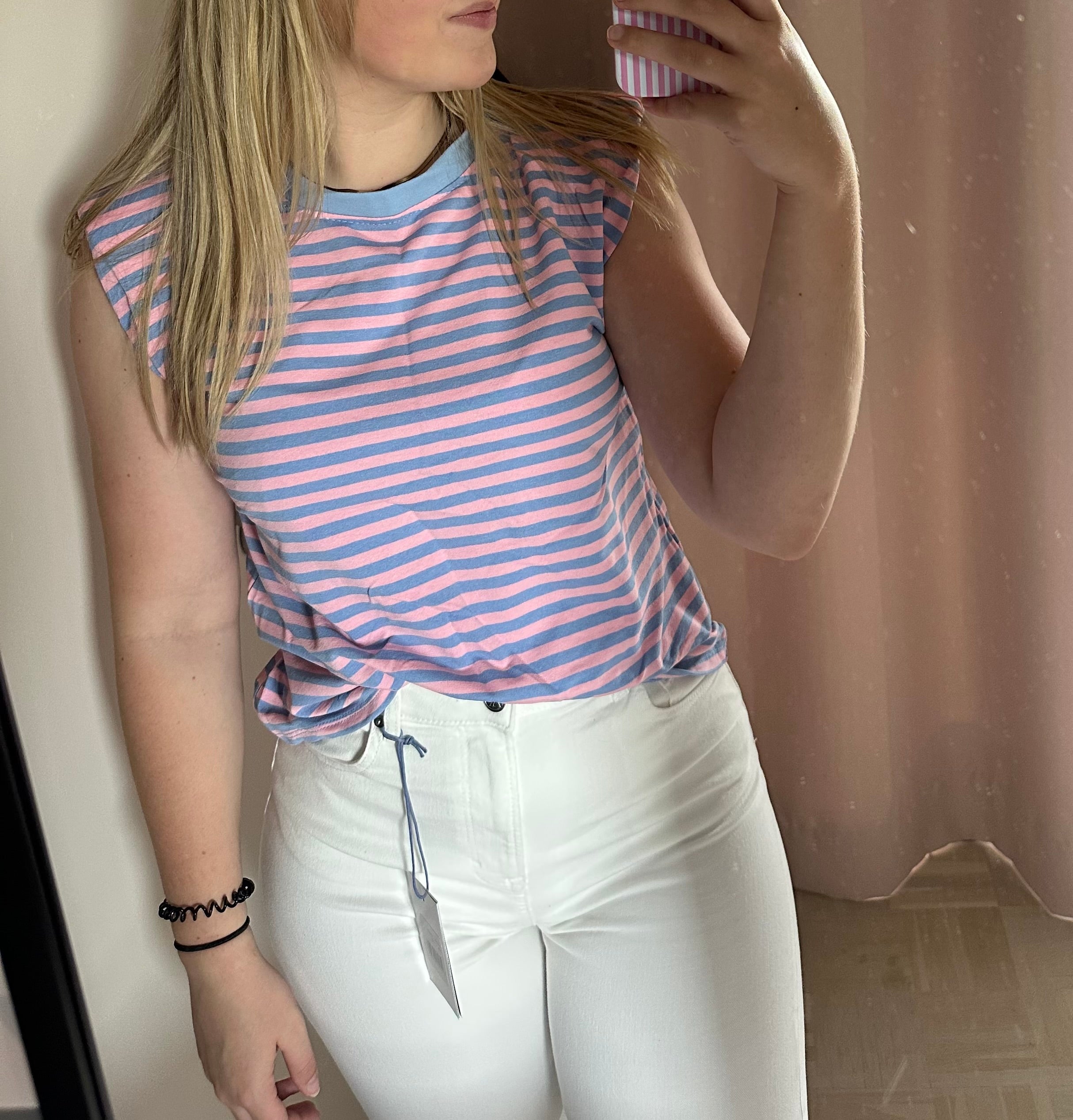 Shirt mouwloos gestreept