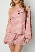 one shoulder top polkadots