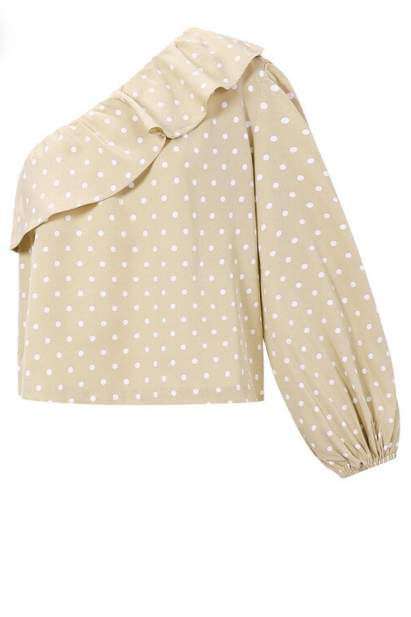 one shoulder top polkadots